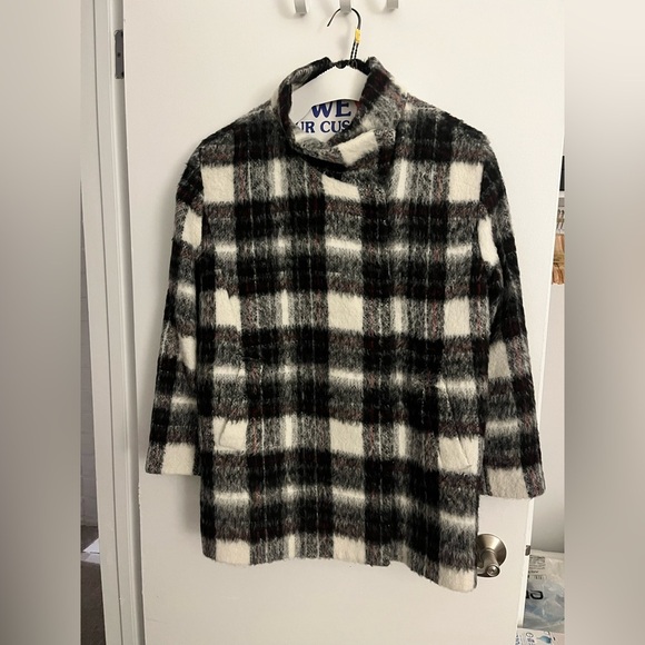 Banana Republic Italian fabric wool blend cost women size small plaid red gray - Picture 1 of 16